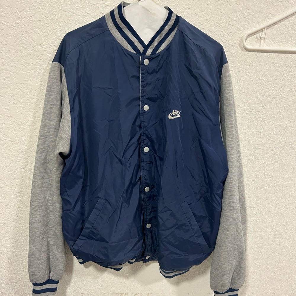 Nike Men's Blue and Gray Varsity Jacket